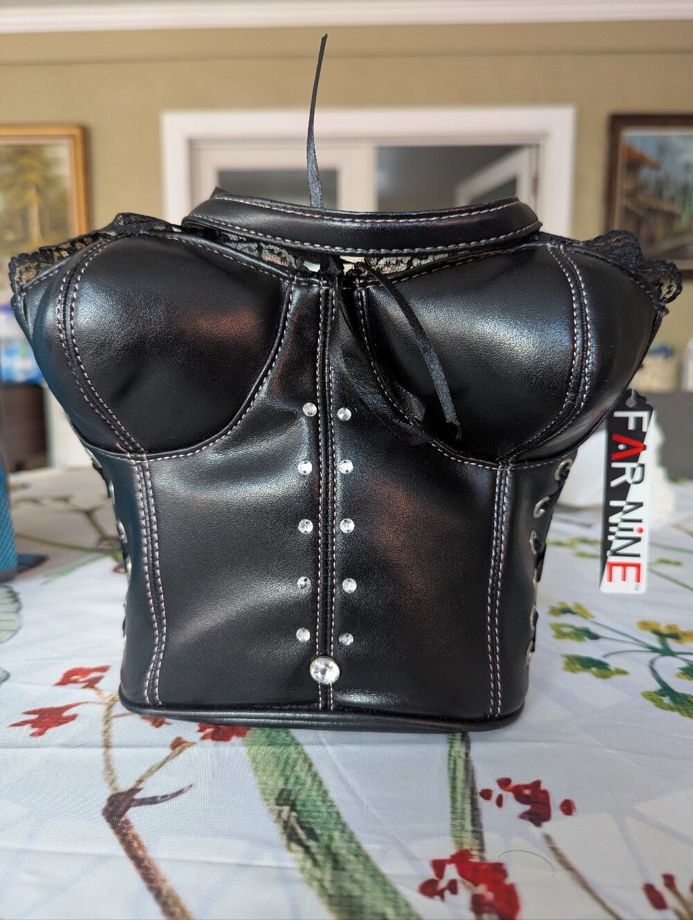 Black Faux Leather Corset-Style Crossbody Bag